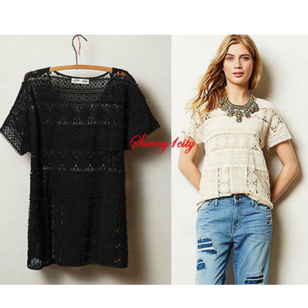 Anthropology Lili's Closet Black Crochet Lace Top